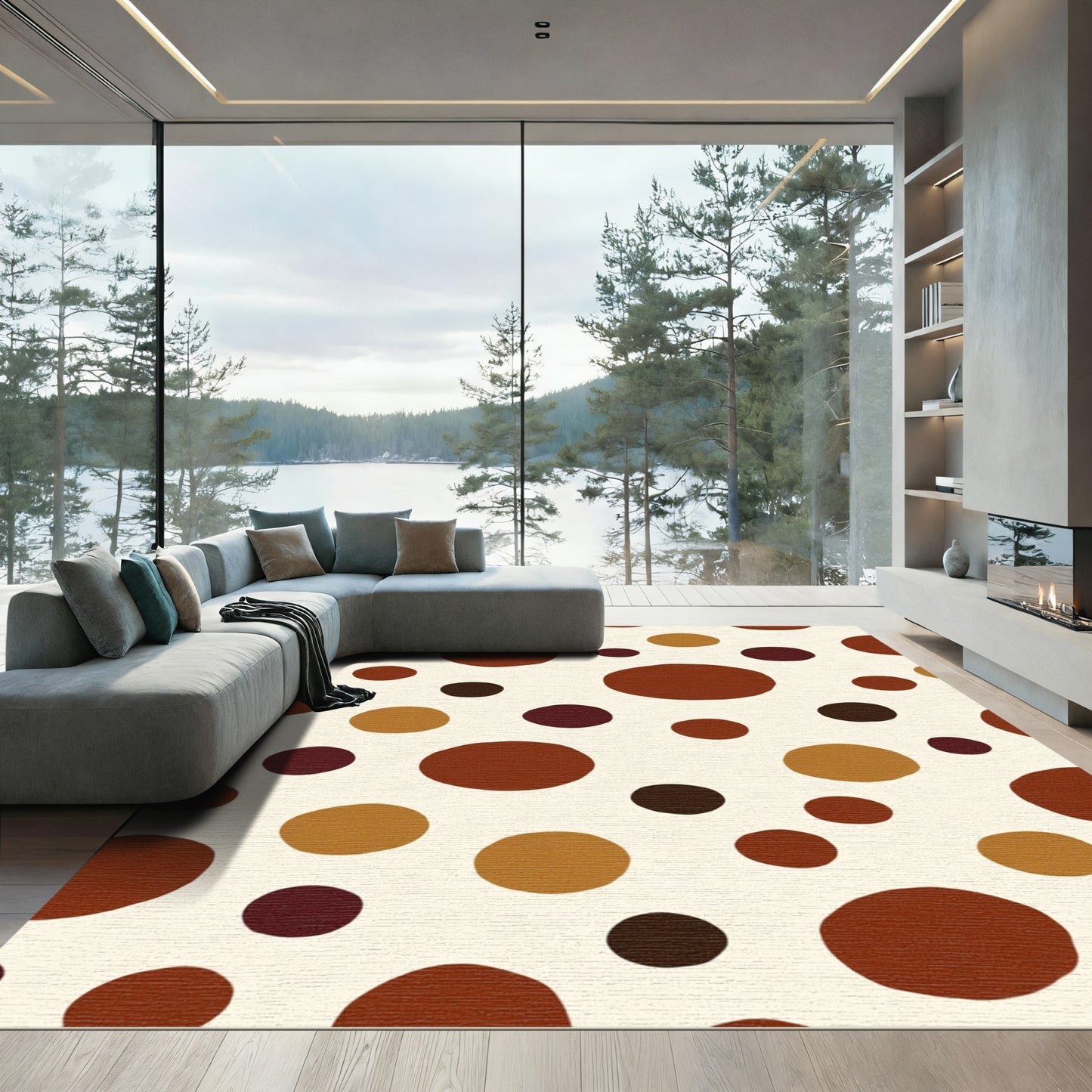 Terracotta Brown Polka Dot Roundel Rug