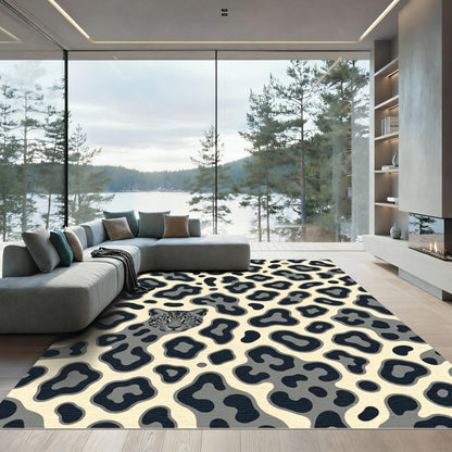 Modern Charcoal Leopard Animal Spot Rug