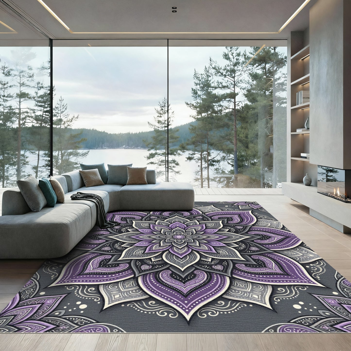 Ornate Lavender Mandala Jewel Tone Rug