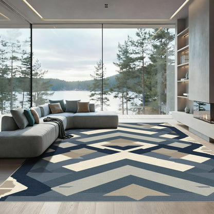 Geometric Chevron Mosaic Blues Rug