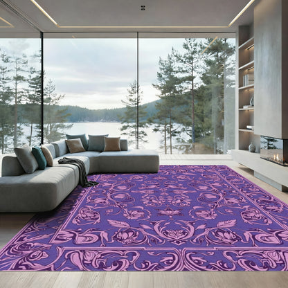 Regal Purple Floral Bird Scroll Rug