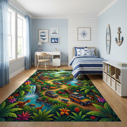 Vibrant Lush Jungle Safari Adventure Rug