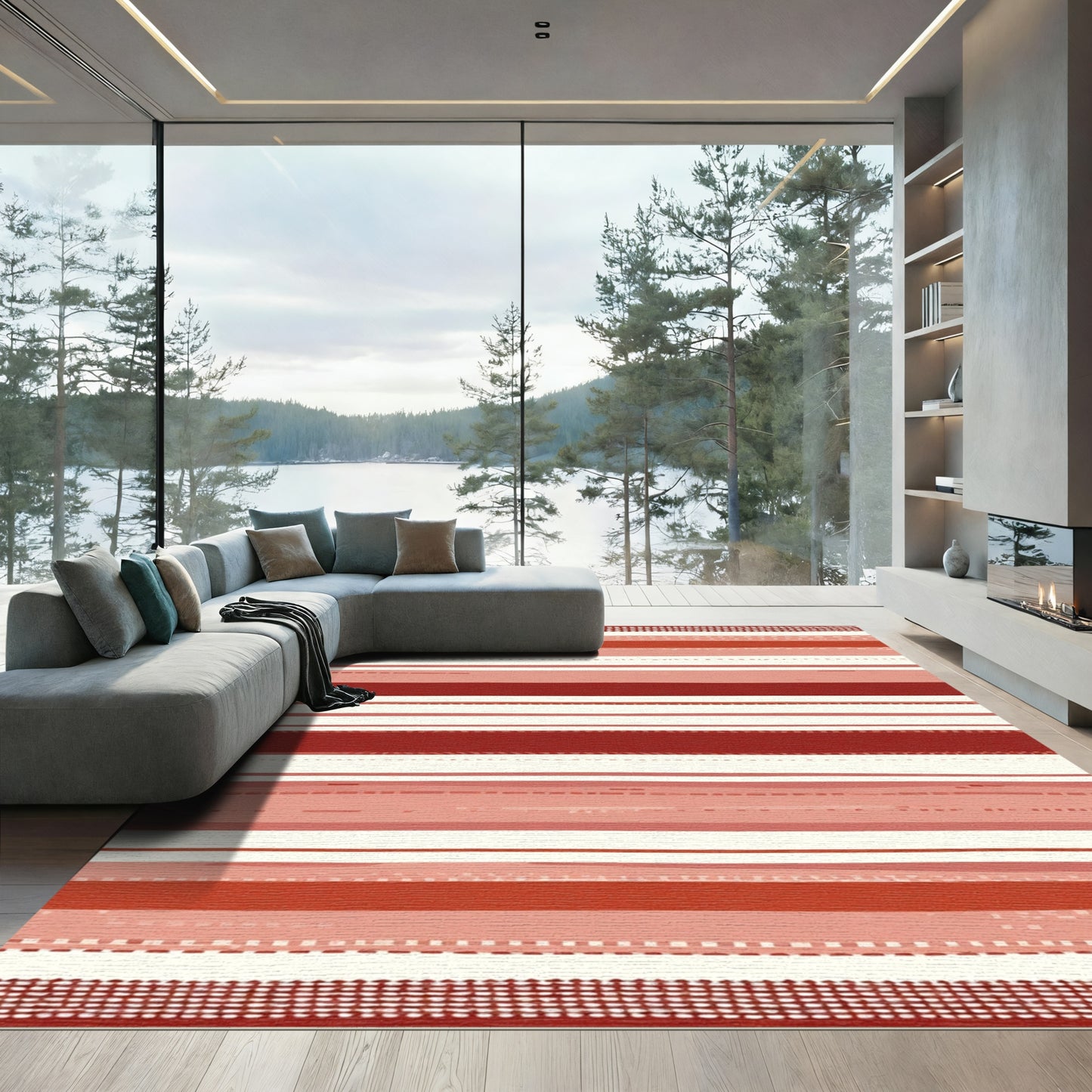 Terracotta Pink Striped Abstract Rug