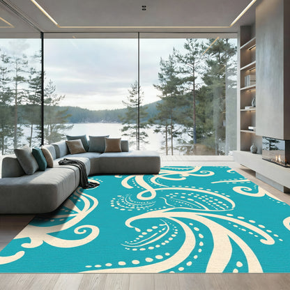 Blue Cream Swirling Organic Shape Rug