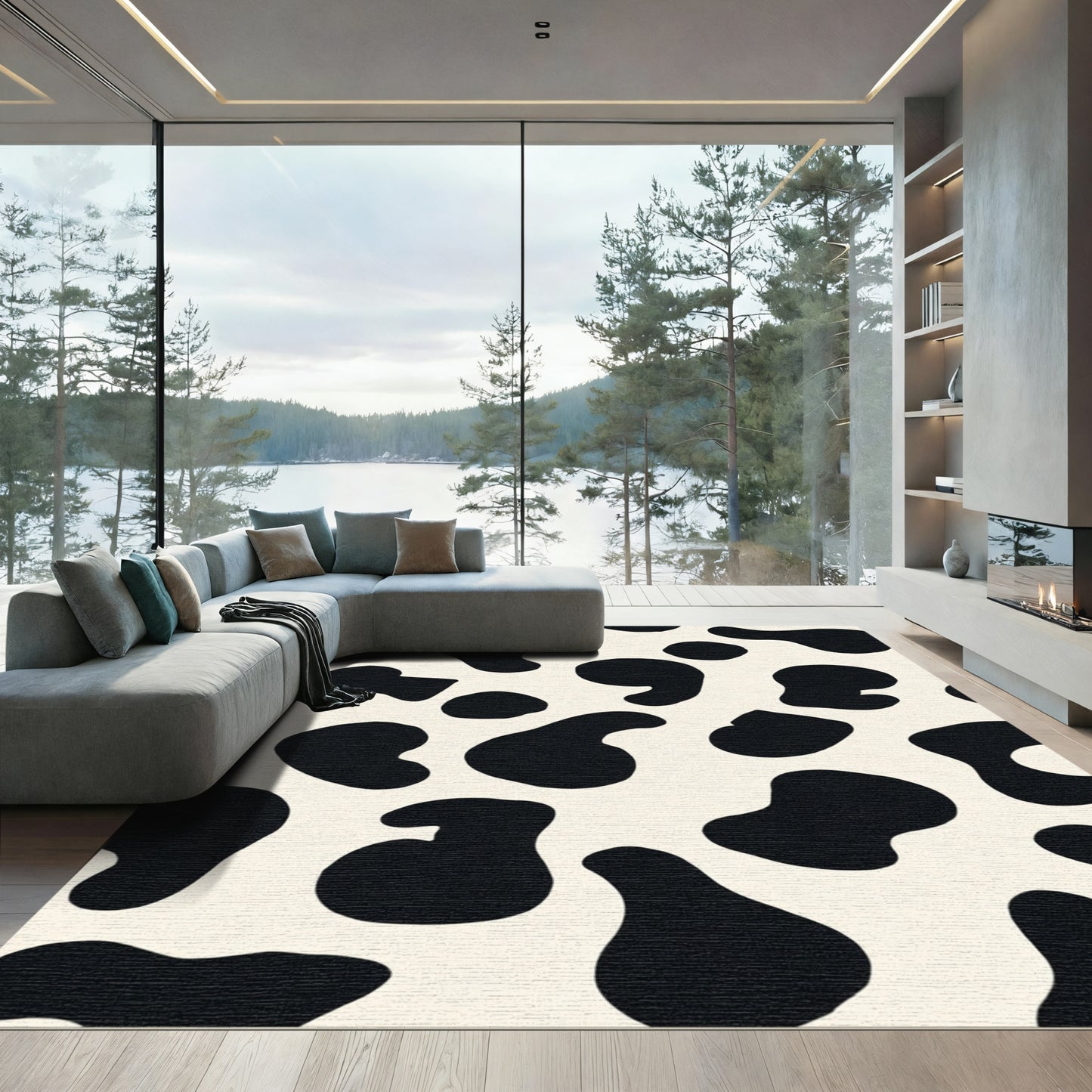 Black White Organic Spots Rug
