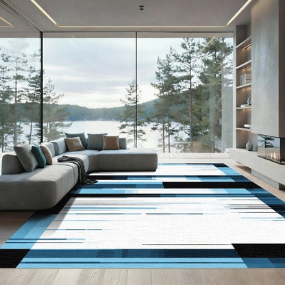 Abstract Blue Glitch Horizontal Rows Rug