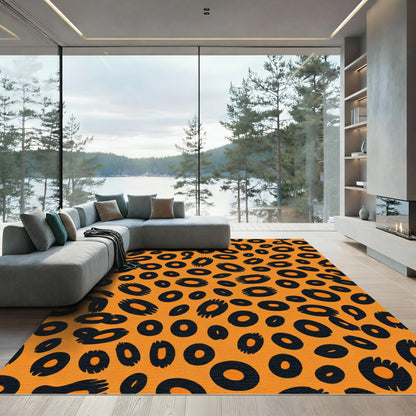 Bold Black Cheetah Print Orange Rug