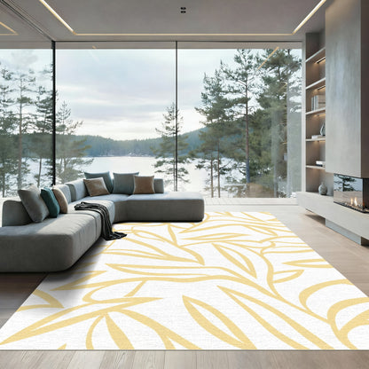 Soft Yellow Abstract Leafy Swirls Rug