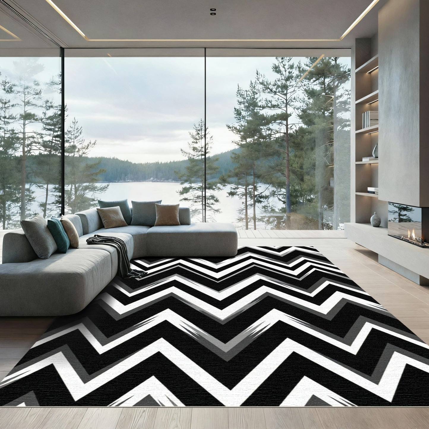 Monochromatic Jagged Chevron Accordion Rug