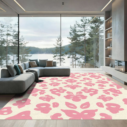 Pink Cream Symmetrical Floral Scroll Rug