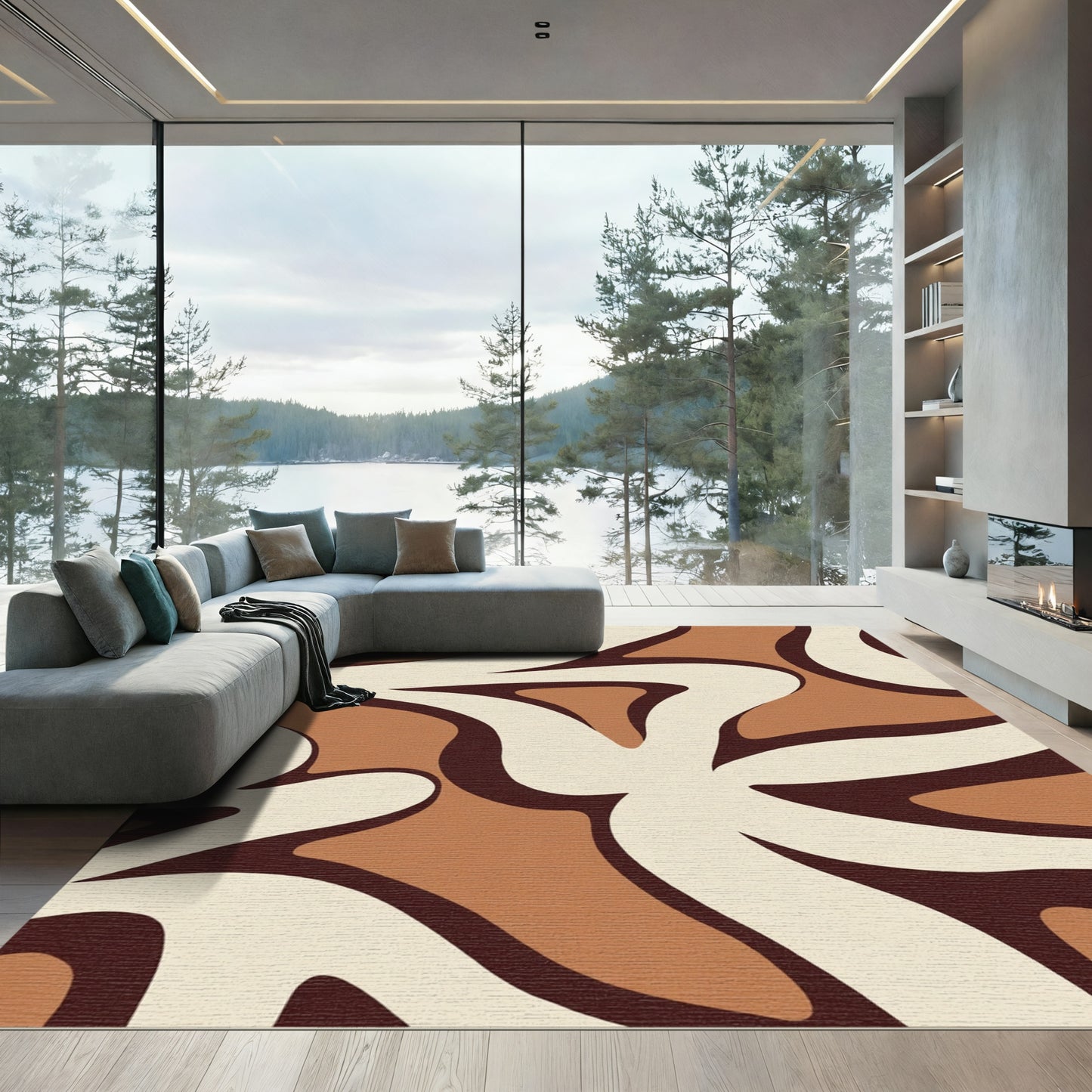 Warm Earthy Tone Abstract Curves Rug