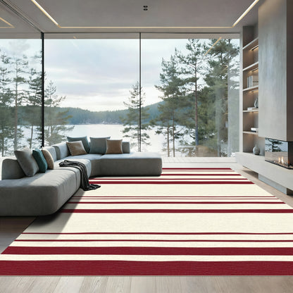 Rustic Deep Red Cream Stripe Rug