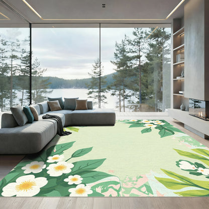 Spring Green Blossom Leaf Border Rug