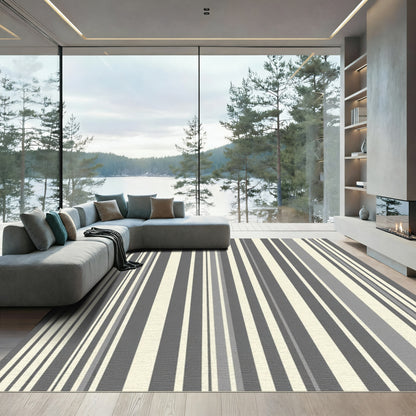Modern Gray Beige Vertical Stripe Rug