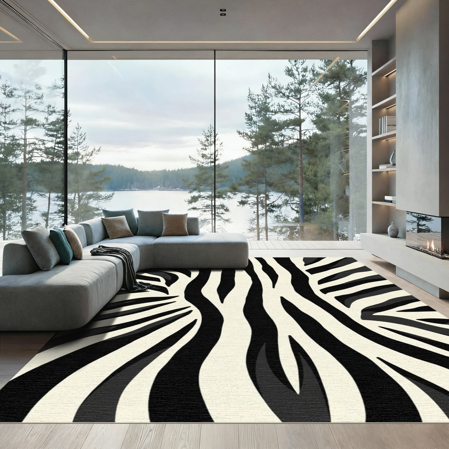 Bold Black Cream Zebra Stripes Rug