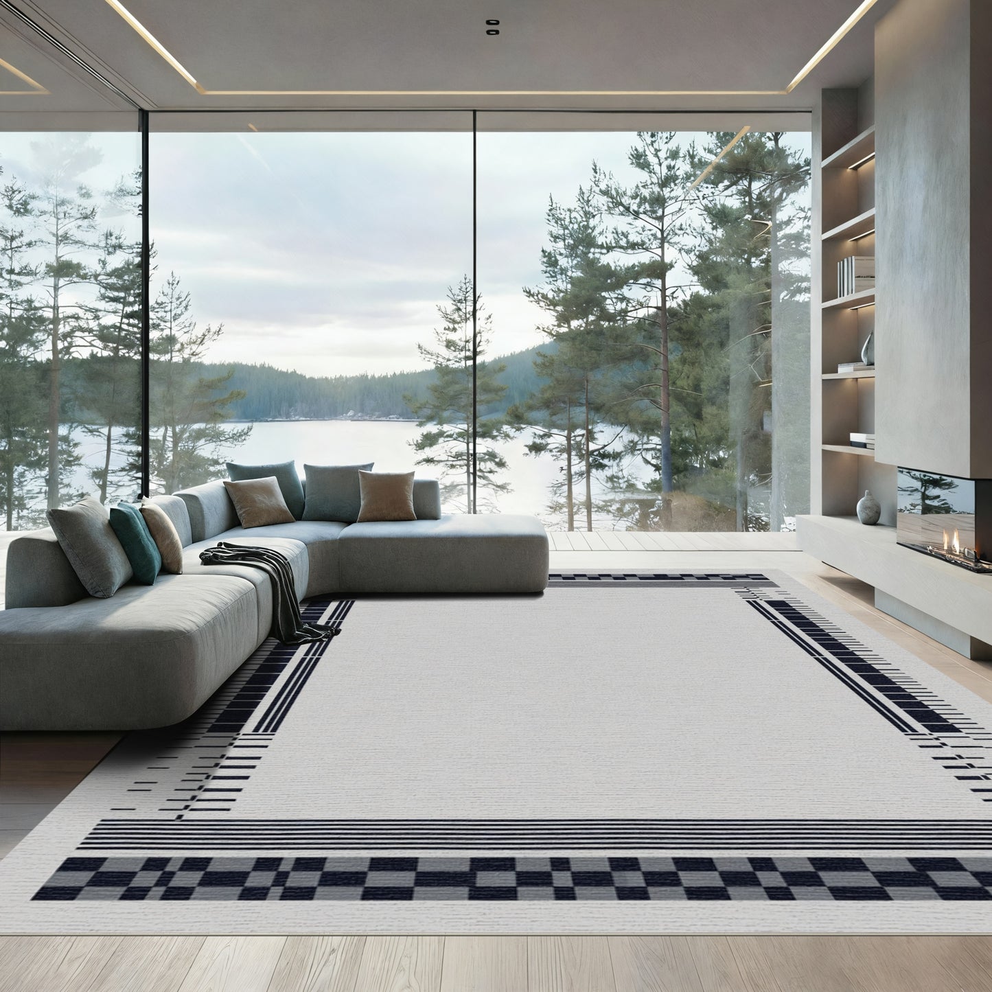 Geometric Gray Black Contemporary Rug