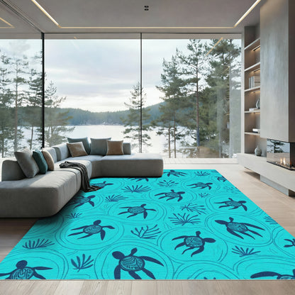 Coastal Navy Turtle Aquatic Theme Rug