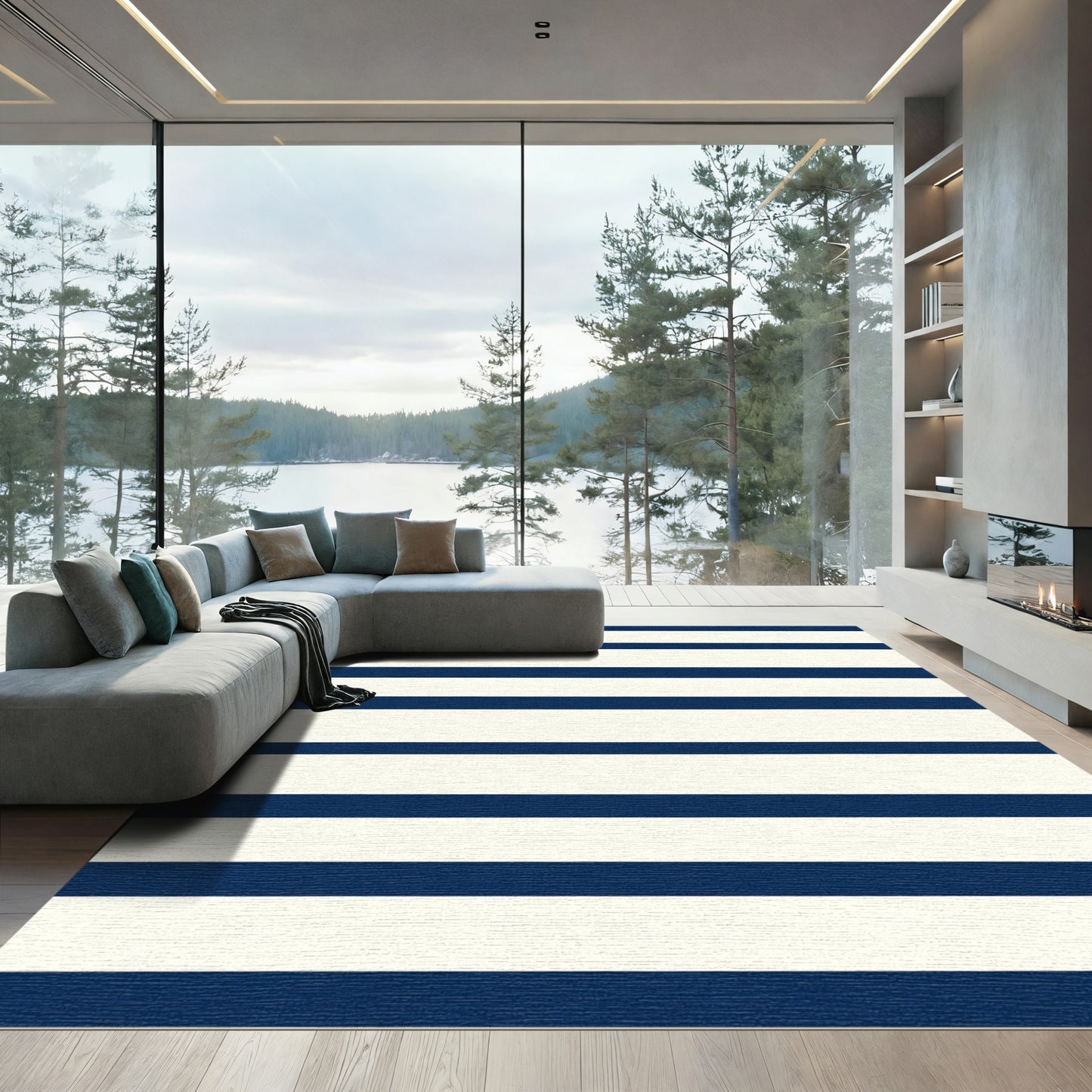 Classic Navy White Horizontal Stripe Rug
