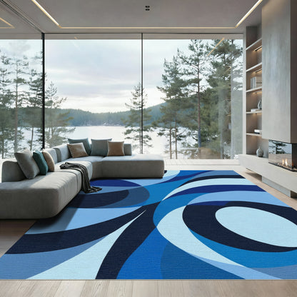 Deep Blue Abstract Waves Rug