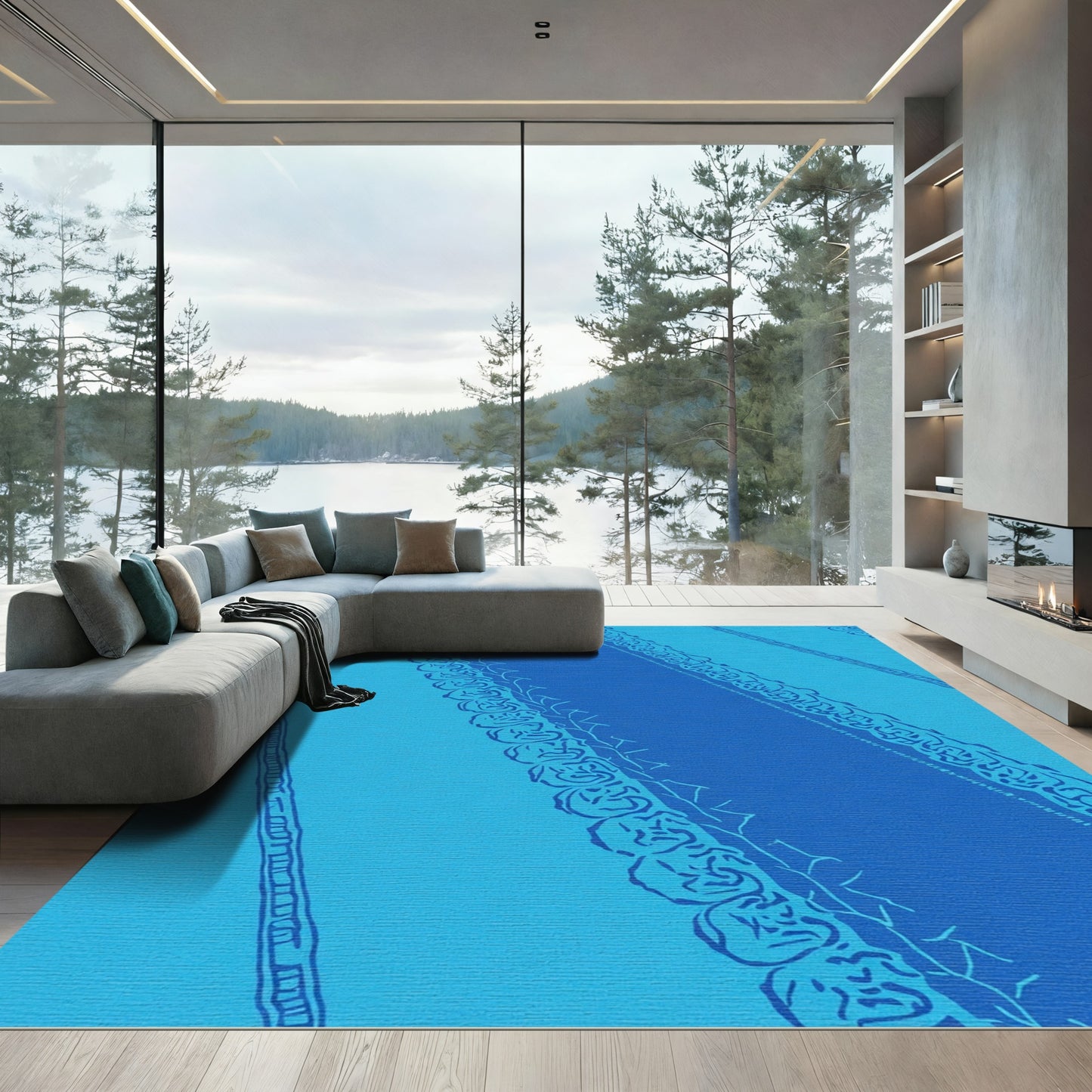 Oceanic Blue Tribal Stripe Rug