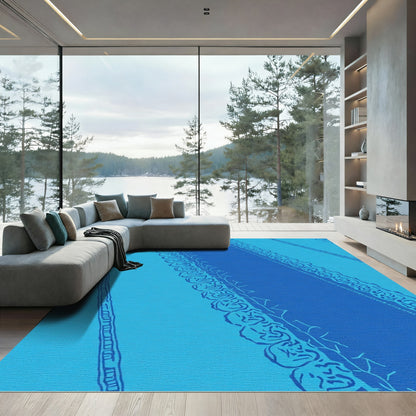 Oceanic Blue Tribal Stripe Rug