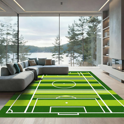 Modern Geometric Green Striped Pitch Rug