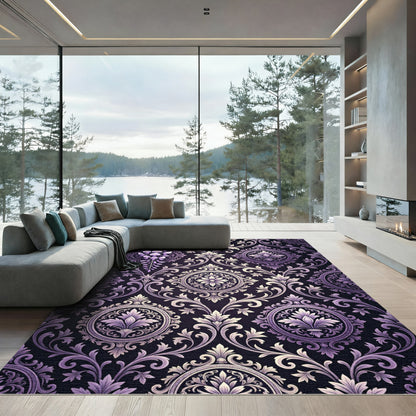 Regal Purple Floral Damask Rug