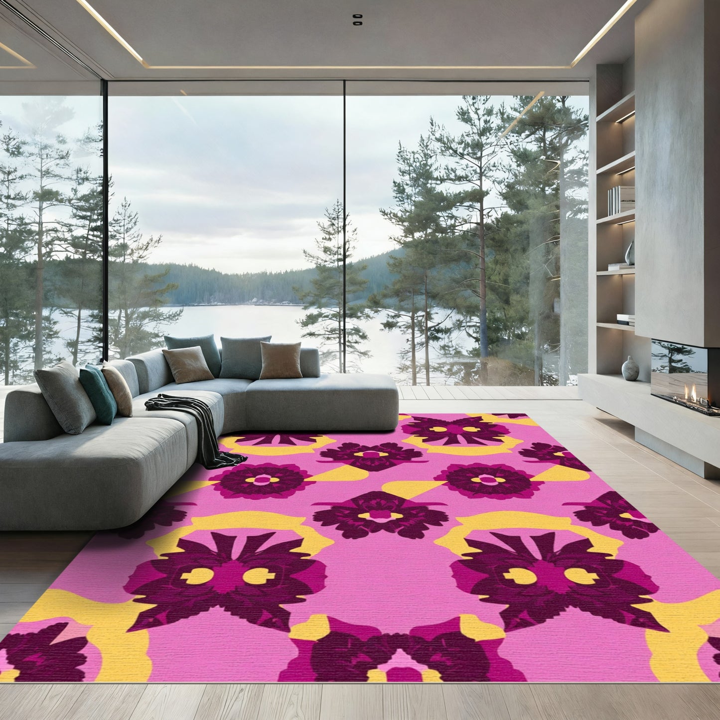 Pink Magenta Floral Ribbon Rug