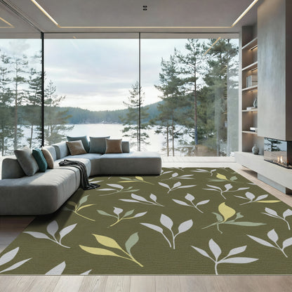 Earthy Green Sage Leaf Scatter Rug