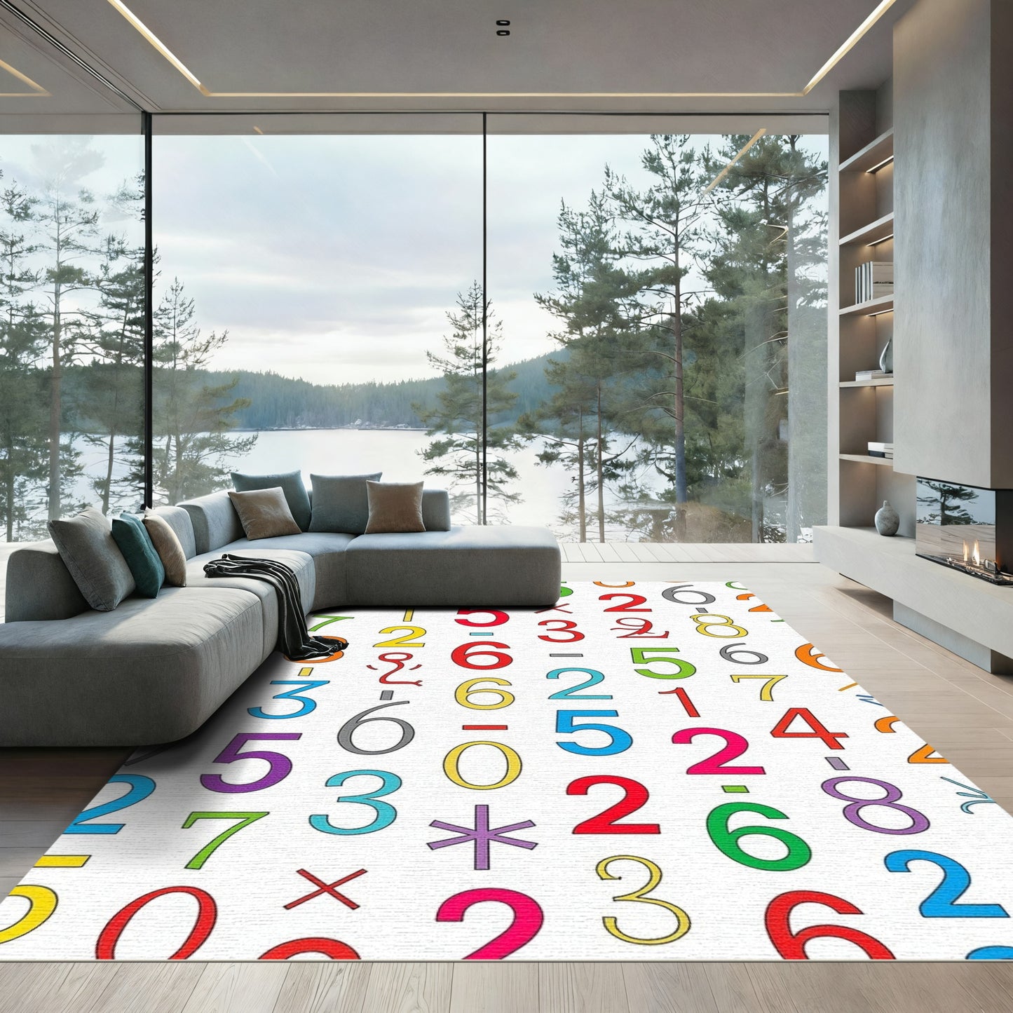 Colorful Numbers Math Mixed Collage Rug