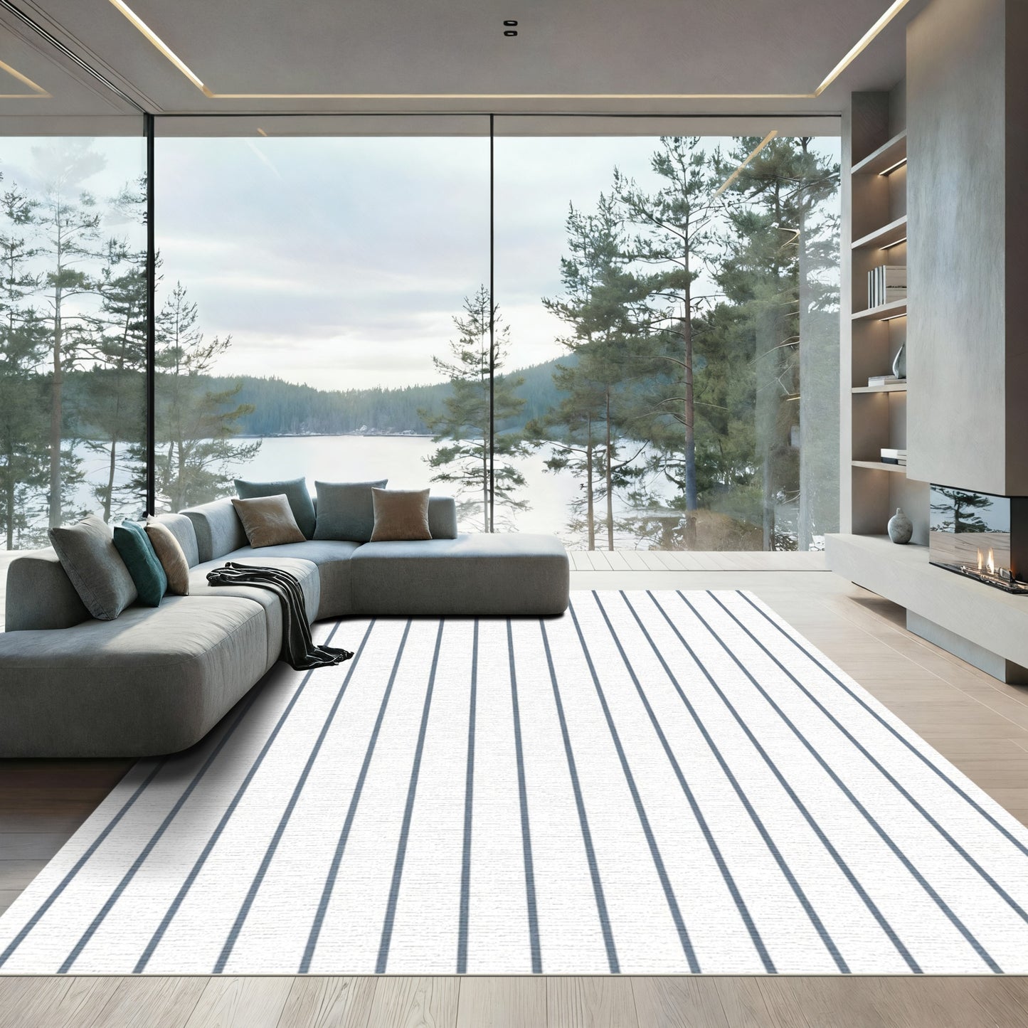Classic Gray Vertical Stripe Rug