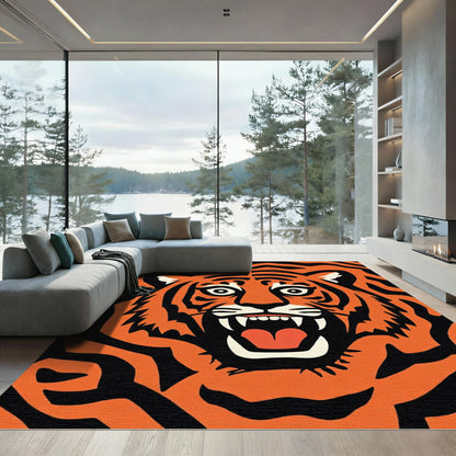 Bold Orange Black Tiger Face Rug