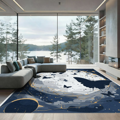 Midnight Blues Moon Butterfly Whimsy Rug