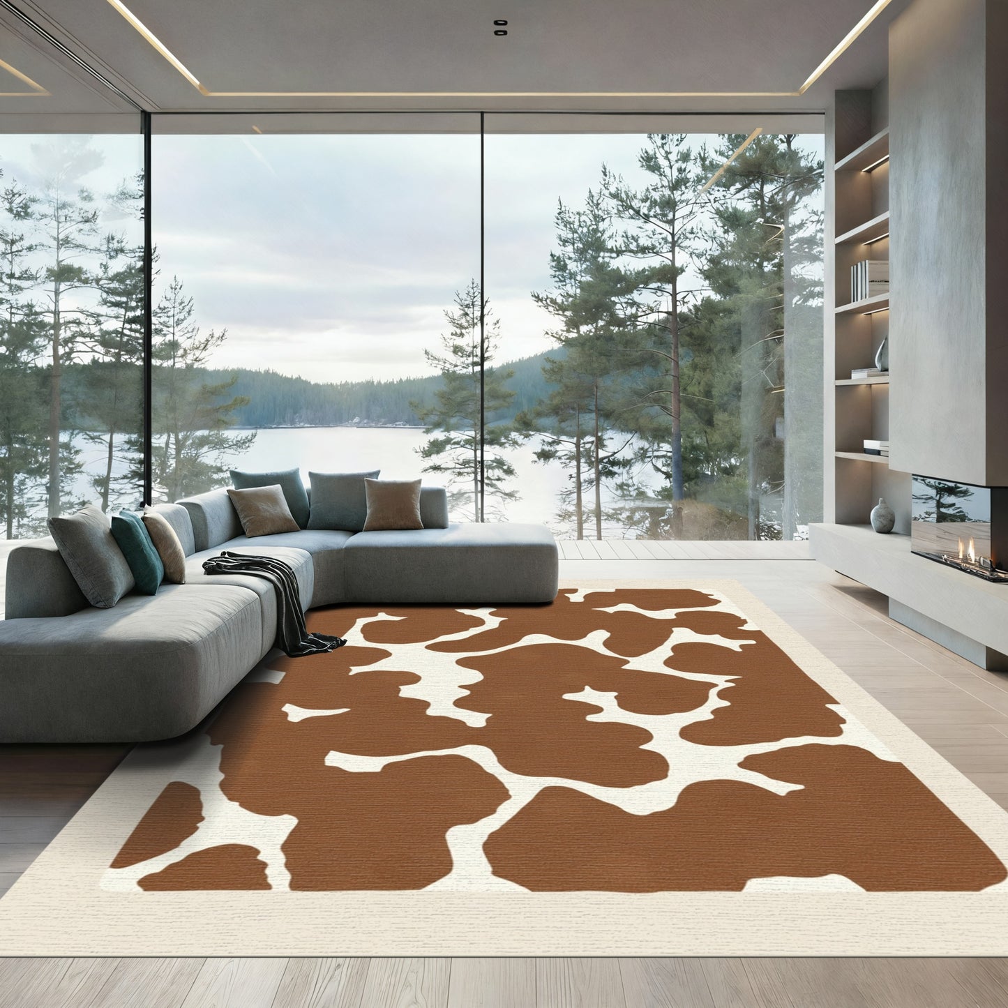 Rustic Brown Cream Splatter Spot Rug