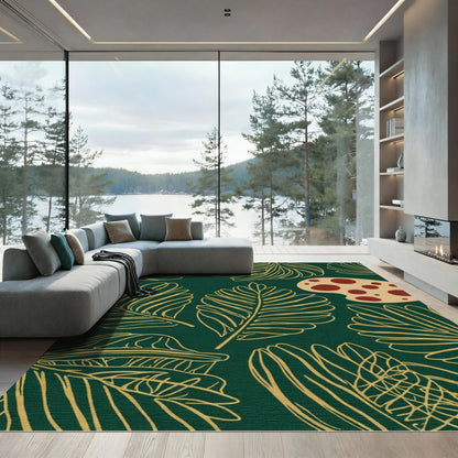 Emerald Green Gold Leaf Composition Rug