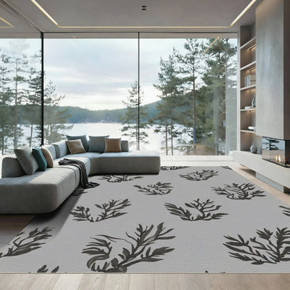 Dark Gray Botanical Leaf Cluster Rug