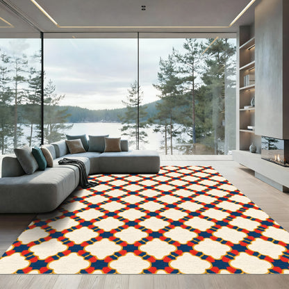 Crimson Blue Quatrefoil Lattice Rug