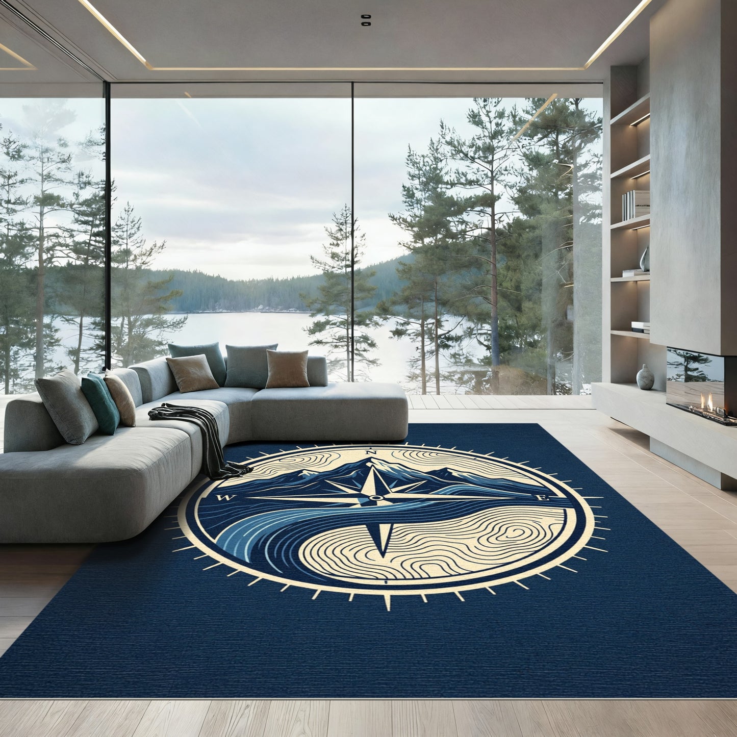Midnight Mountain Compass Topographic Art Rug