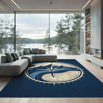 Midnight Mountain Compass Topographic Art Rug