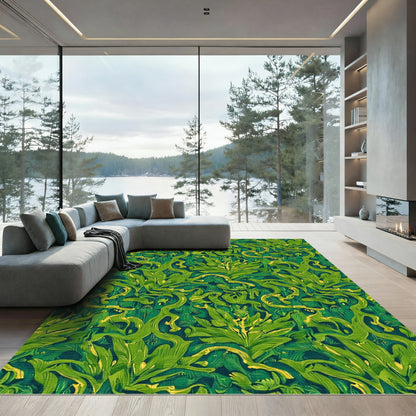 Emerald Jungle Lush Botanical Tapestry Rug