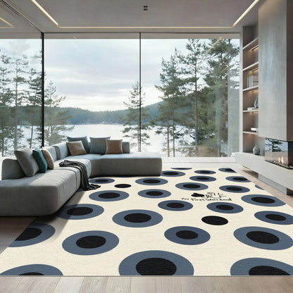 Cream Navy Polka Dot Bubbles Rug