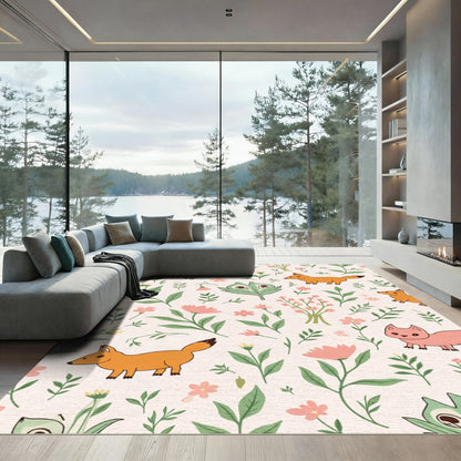 Whimsical Foxes Floral Garden Rug