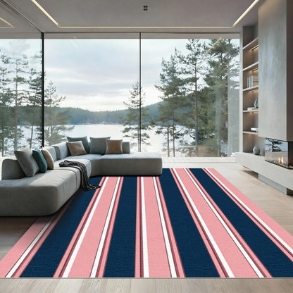 Navy Pink White Vertical Stripe Rug