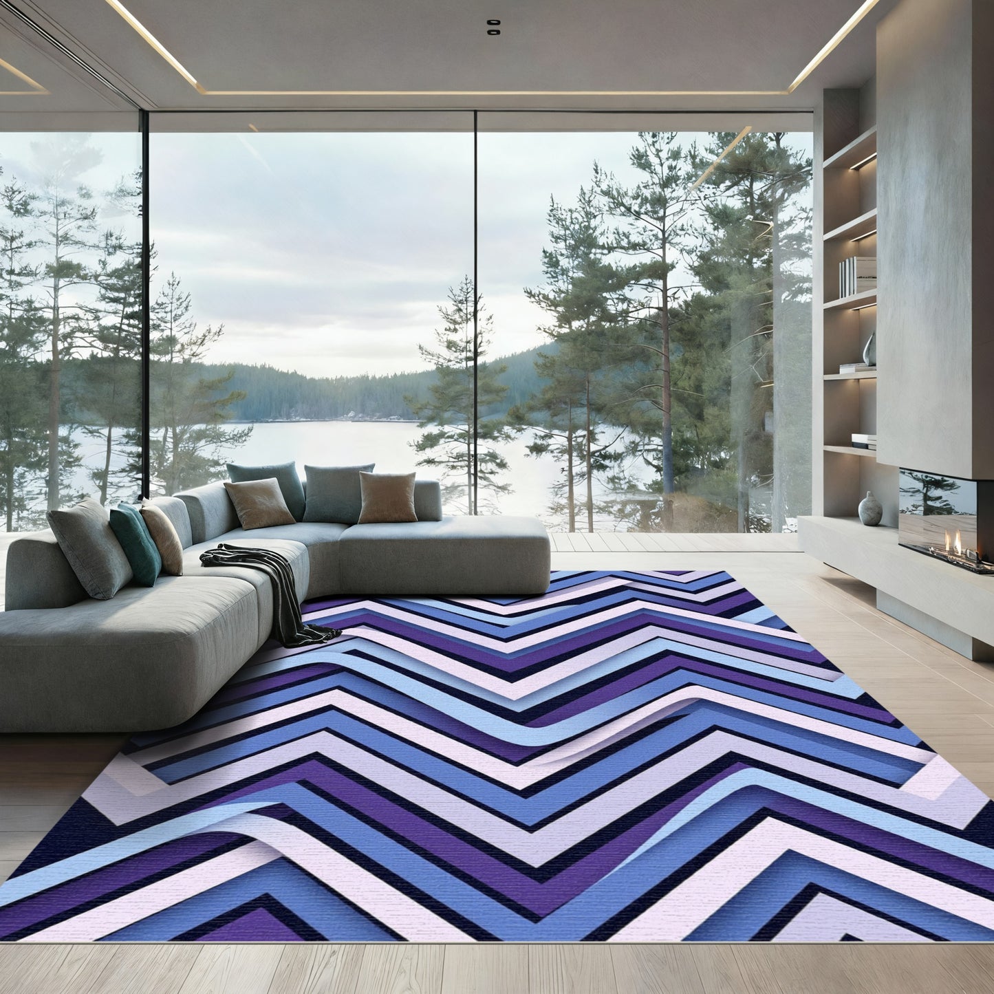 Chevron Blue Layered Zigzag Rug