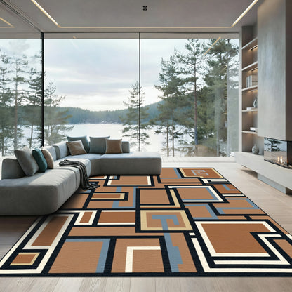 Abstract Brown Geometric Rectangles Rug