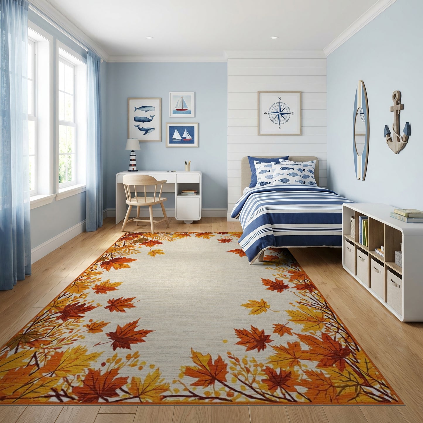Warm Orange Maple Leaves Border Rug