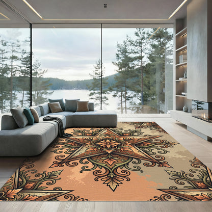 Ornate Starburst Foliage Earthy Floral Rug
