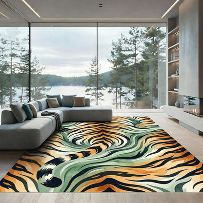 Orange Black Tiger Stripe Swirl Rug