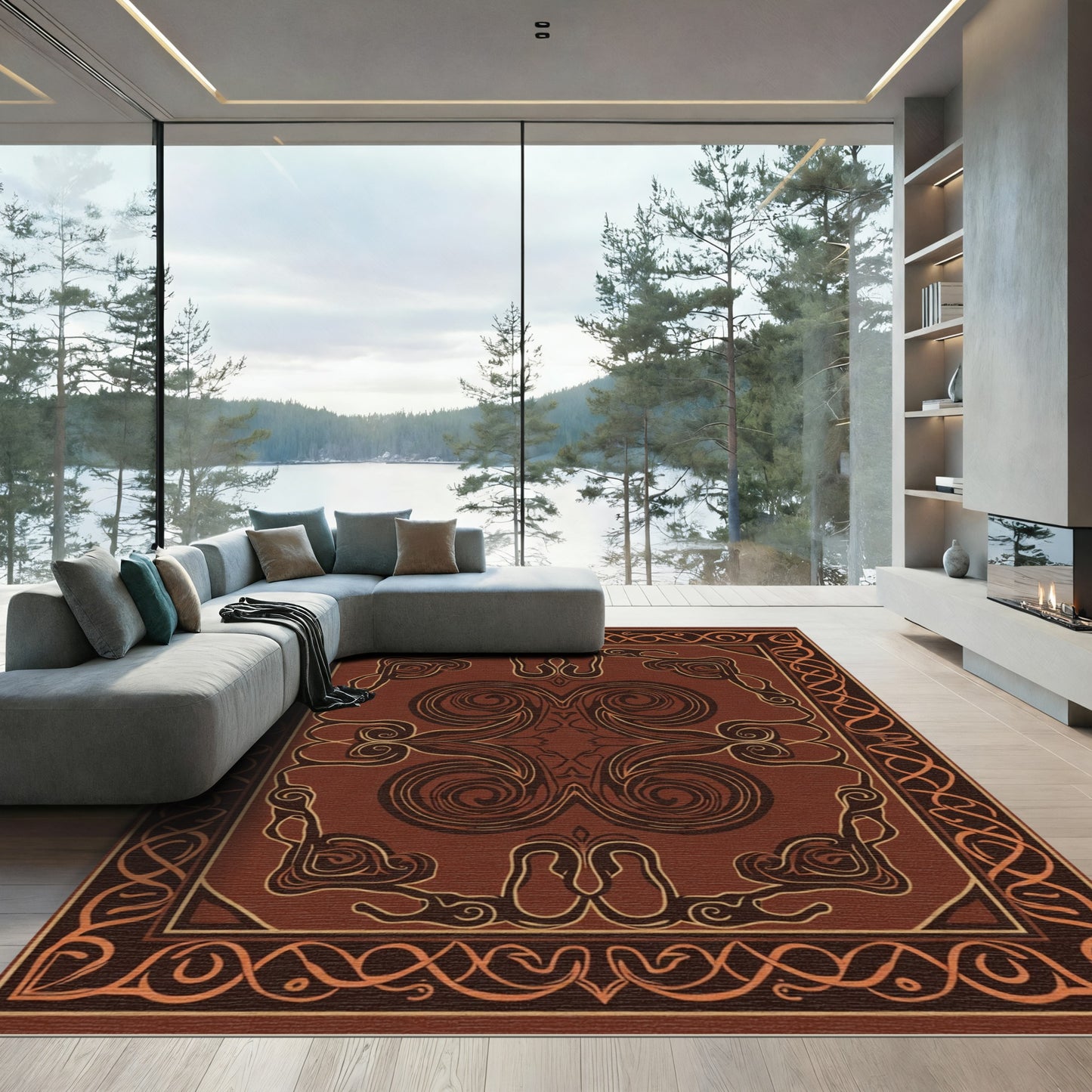 Chocolate And Amber Swirl Border Rug