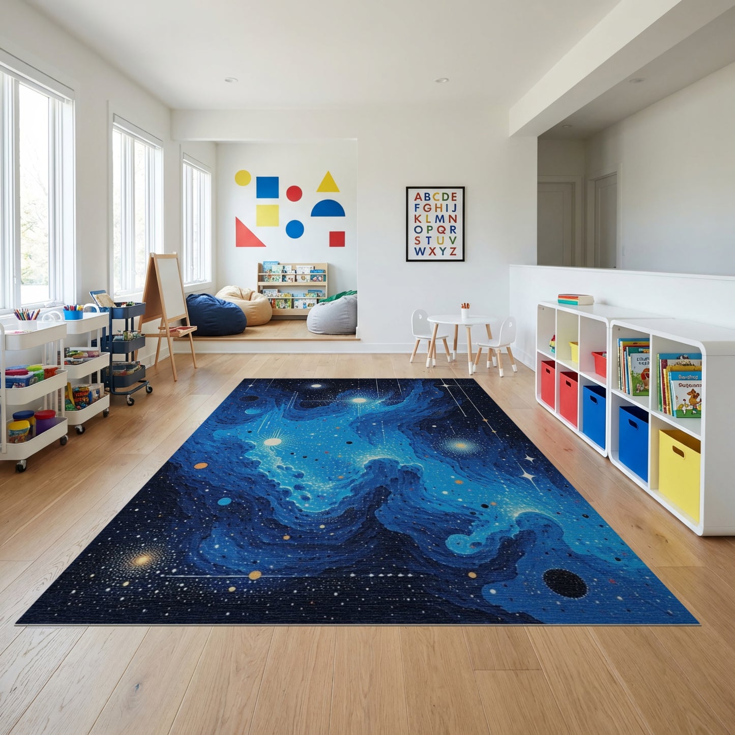 Deep Blue Cosmic Nebula Starry Rug